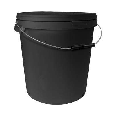 Round Black Bucket With Metal Handle & Lid 25lt